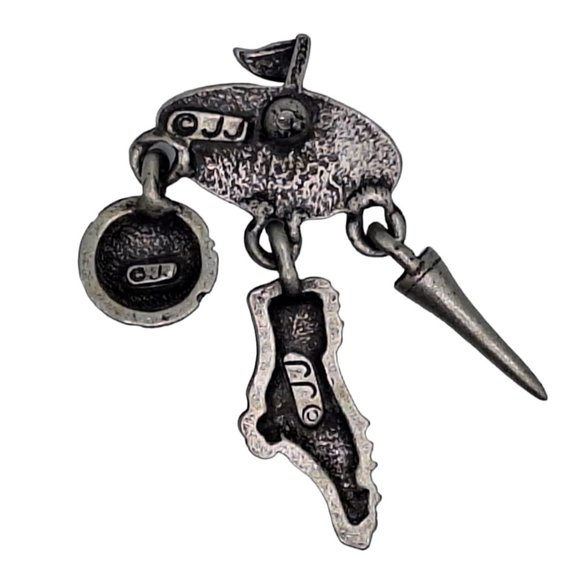 JJ Jonette ARTIFACTS Vintage Pewter Golf Dangle Earrings - Picture 2 of 3